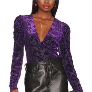 Free People Intimately Magic Hour Bodysuit in crushed purple velvet. Size Small